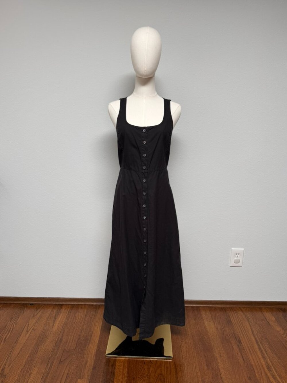 Alex Mill Piper Dress in Rich Black Button Up Cinched Waist Midi Dress Small